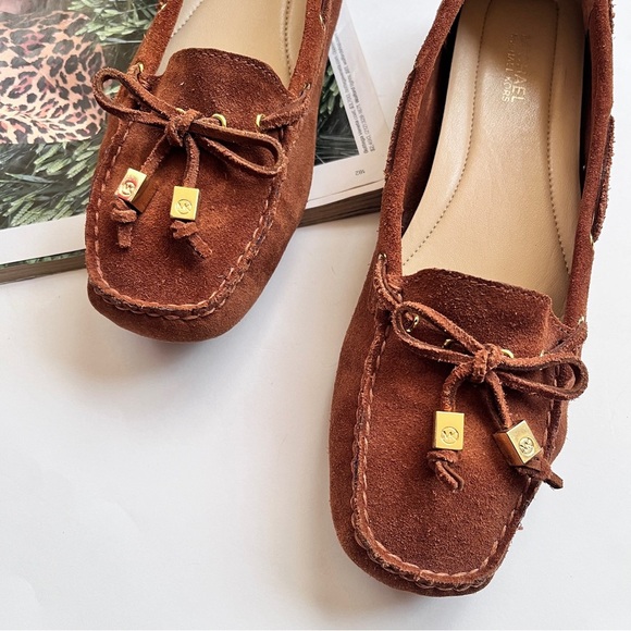 Michael Kors Amber Brown Suede Moccasin Square Toe Women’s Loafer Size 7.5 - Picture 2 of 13